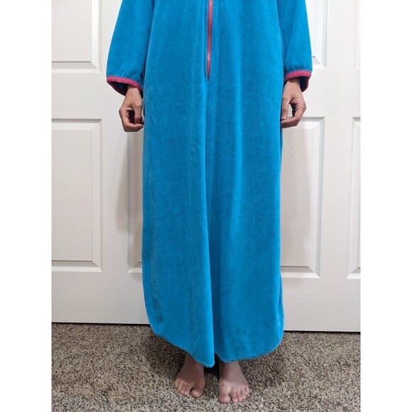 Vintage 80's David Brown for Saks Fifth Avenue Blue Velour Nightgown Maxi Size M - Picture 11 of 16